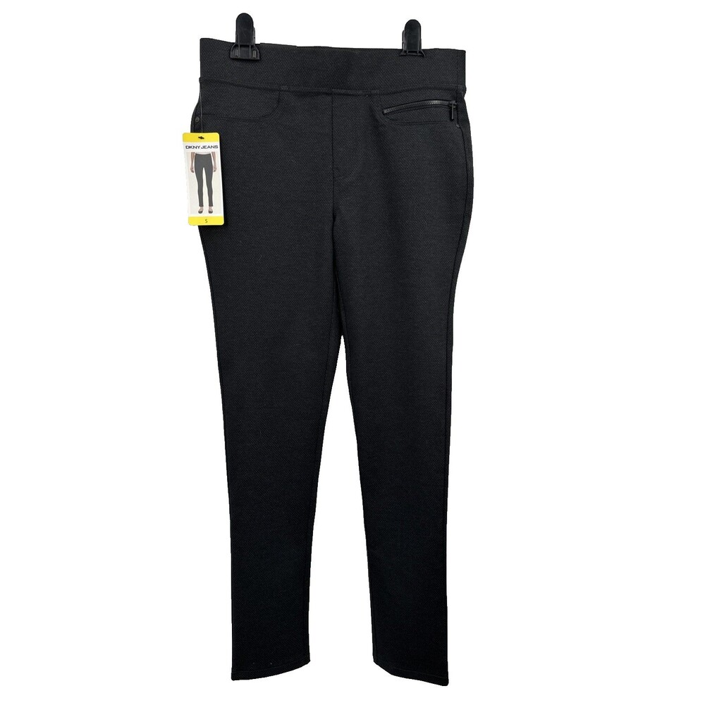 DKNY Ponte Knit Pants Small Grey Diamond Pull On High Rise Comfort Ankle NEW